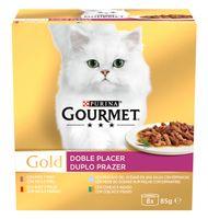 MENJAR GATO GOURMET GOLD DOBLE PLAER 8 UNITATS X 85 G